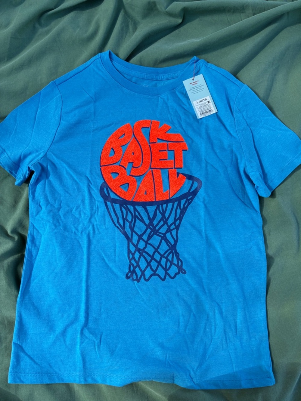 Cat & Jack Blue Short Sleeve Tee with Orange Basketball Graphic